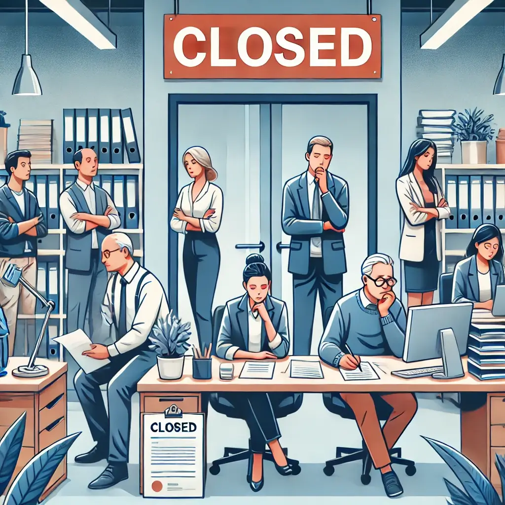 DALL·E-2024-12-19-15.09.49-An-illustration-of-a-workplace-closure-scenario-showing-employees-expressing-concern-and-confusion